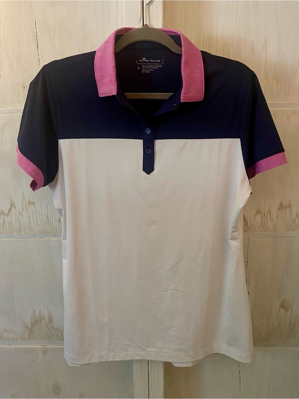 Peter Millar Women's Navy, White & Pink Colorblock Polo